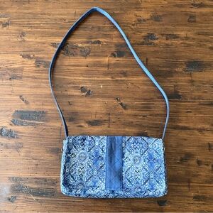 Handmade Quilted Blue Crossbody Bag Small Flip Top Blue White